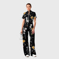 Women's Slim Fit Wide Leg Zip Neck Halloween Printed Scrub Jumpsuit SJ9255