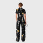 Women's Slim Fit Wide Leg Zip Neck Halloween Printed Scrub Jumpsuit SJ9255