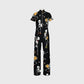 Women's Slim Fit Wide Leg Zip Neck Halloween Printed Scrub Jumpsuit SJ9255