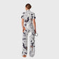 Women's Slim Fit Wide Leg Zip Neck Halloween Printed Scrub Jumpsuit SJ9256