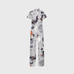 Women's Slim Fit Wide Leg Zip Neck Halloween Printed Scrub Jumpsuit SJ9256