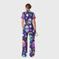 Women's Slim Fit Wide Leg Zip Neck Halloween Printed Scrub Jumpsuit SJ9259