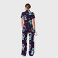 Women's Slim Fit Wide Leg Zip Neck Halloween Printed Scrub Jumpsuit SJ92510