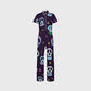 Women's Slim Fit Wide Leg Zip Neck Halloween Printed Scrub Jumpsuit SJ92510