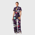 Women's Slim Fit Wide Leg Zip Neck Halloween Printed Scrub Jumpsuit SJ92511