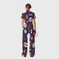 Women's Slim Fit Wide Leg Zip Neck Halloween Printed Scrub Jumpsuit SJ92511