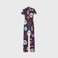 Women's Slim Fit Wide Leg Zip Neck Halloween Printed Scrub Jumpsuit SJ92511