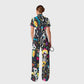 Women's Slim Fit Wide Leg Zip Neck Halloween Printed Scrub Jumpsuit SJ92512