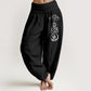 Plain Lotus Om Pattern Women's Elastic Waist Harem Cotton Pants