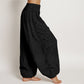 Plain Lotus Om Pattern Women's Elastic Waist Harem Cotton Pants