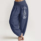 Plain Lotus Om Pattern Women's Elastic Waist Harem Cotton Pants