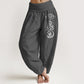 Plain Lotus Om Pattern Women's Elastic Waist Harem Cotton Pants
