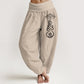 Plain Lotus Om Pattern Women's Elastic Waist Harem Cotton Pants