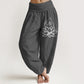 Blooming Lotus Om Symbol Pattern Women's Elastic Waist Harem Cotton Pants