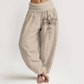 Lotus Unalome Symbol Pattern Women's Elastic Waist Harem Pure Cotton Pants