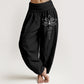 Lotus Unalome Symbol Pattern Women's Elastic Waist Harem Pure Cotton Pants