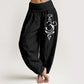 Lotus Flower Unalome Symbol Pattern Pure Cotton Women's Elastic Waist Harem Pants