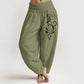 Lotus Flower Unalome Symbol Pattern Pure Cotton Women's Elastic Waist Harem Pants