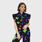 Women's Stand-Up Tie Zipper Halloween Printed Scrub Set SW9271