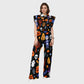 Women's Stand-Up Tie Zipper Halloween Printed Scrub Set SW9272