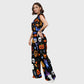 Women's Stand-Up Tie Zipper Halloween Printed Scrub Set SW9272