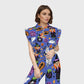 Women's Stand-Up Tie Zipper Halloween Printed Scrub Set SW9273