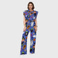 Women's Stand-Up Tie Zipper Halloween Printed Scrub Set SW9273