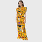 Women's Stand-Up Tie Zipper Halloween Printed Scrub Set SW9274