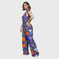 Women's Stand-Up Tie Zipper Halloween Printed Scrub Set SW9275