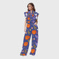 Women's Stand-Up Tie Zipper Halloween Printed Scrub Set SW9275