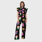 Women's Stand-Up Tie Zipper Halloween Printed Scrub Set SW9276