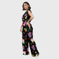 Women's Stand-Up Tie Zipper Halloween Printed Scrub Set SW9276