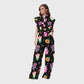 Women's Stand-Up Tie Zipper Halloween Printed Scrub Set SW9276