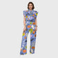 Women's Stand-Up Tie Zipper Halloween Printed Scrub Set SW9278