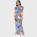 Women's Stand-Up Tie Zipper Halloween Printed Scrub Set SW9278