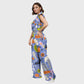 Women's Stand-Up Tie Zipper Halloween Printed Scrub Set SW9278