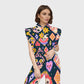 Women's Stand-Up Tie Zipper Halloween Printed Scrub Set SW9279