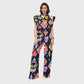 Women's Stand-Up Tie Zipper Halloween Printed Scrub Set SW9279