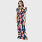 Women's Stand-Up Tie Zipper Halloween Printed Scrub Set SW9279