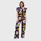 Women's Stand-Up Tie Zipper Halloween Printed Scrub Set SW92710