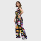 Women's Stand-Up Tie Zipper Halloween Printed Scrub Set SW92710
