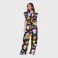 Women's Stand-Up Tie Zipper Halloween Printed Scrub Set SW92710