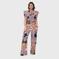 Women's Stand-Up Tie Zipper Halloween Printed Scrub Set SW92711