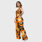 Women's Stand-Up Tie Zipper Halloween Printed Scrub Set SW92712