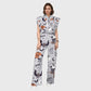 Women's Stand-Up Tie Zipper Halloween Printed Scrub Set SW92713