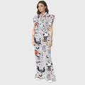 Women's Stand-Up Tie Zipper Halloween Printed Scrub Set SW92713