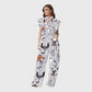 Women's Stand-Up Tie Zipper Halloween Printed Scrub Set SW92713