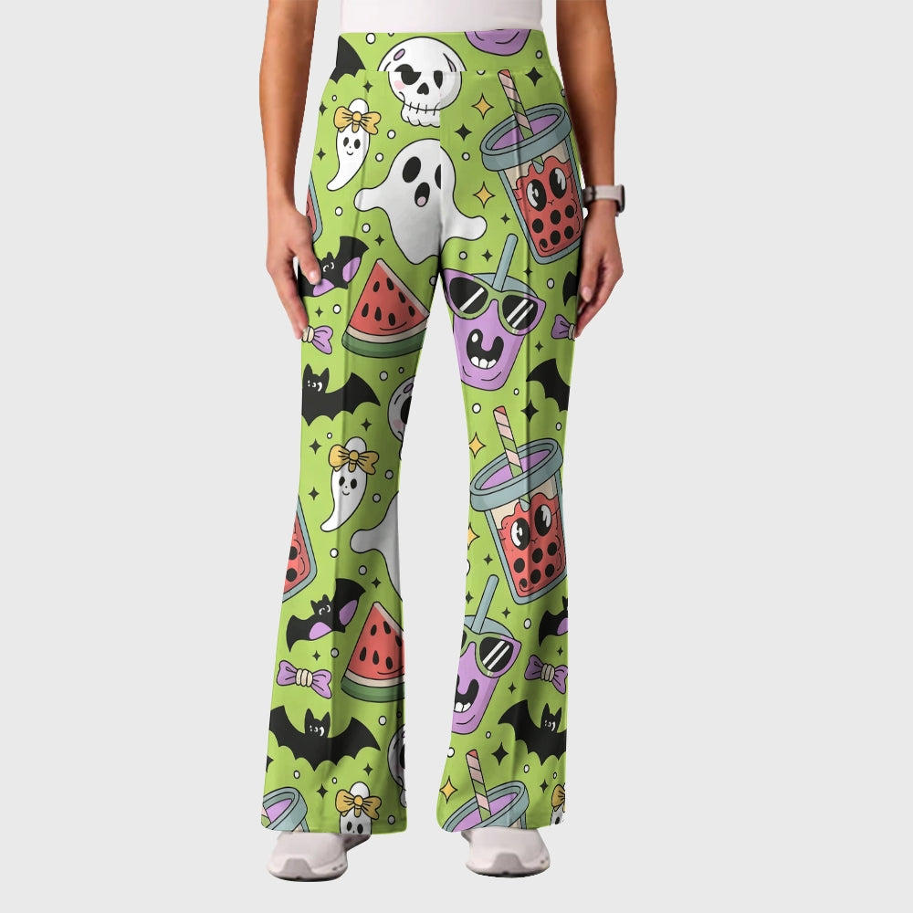 Women's Casual Shirt Collar Halloween Printed Scrub Set SJ9271
