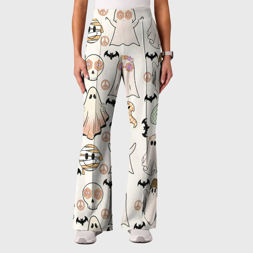 Women's Casual Shirt Collar Halloween Printed Scrub Set SJ9272