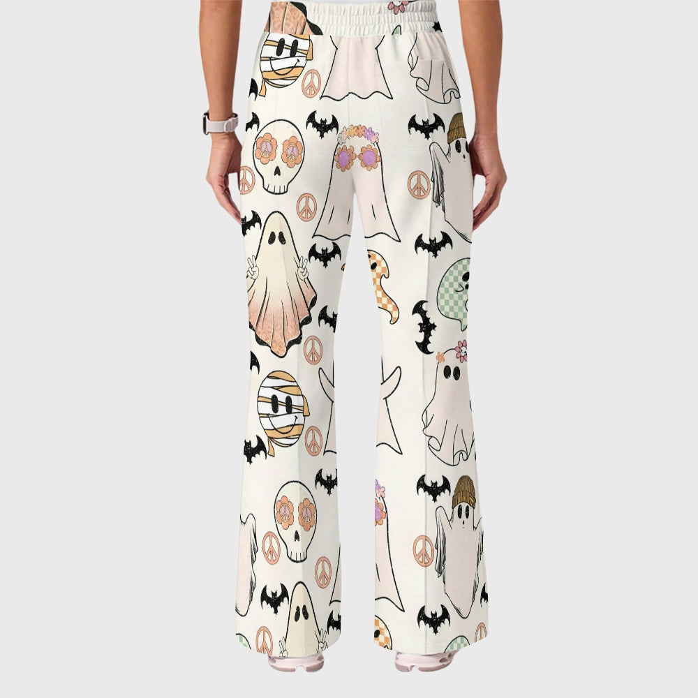 Women's Casual Shirt Collar Halloween Printed Scrub Set SJ9272